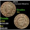 Image 1 : 1822 Coronet Head Large Cent 1c Grades f+