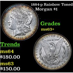 1884-p Rainbow Toned Morgan Dollar $1 Grades Select+ Unc