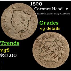1820 Coronet Head Large Cent 1c Grades vg details