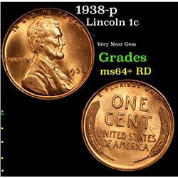 1938-p Lincoln Cent 1c Grades Choice+ Unc RD