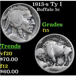 1913-s Ty I Buffalo Nickel 5c Grades f+