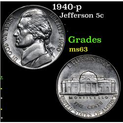1940-p Jefferson Nickel 5c Grades Select Unc