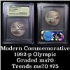 Image 1 : 1992-p Olympics . . Proof Commem Half Dollar 50c Graded ms70, Perfection By USCG