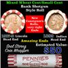 Image 1 : Mixed small cents 1c orig shotgun roll, 1917-d Wheat Cent, 1899 Indian Cent other end