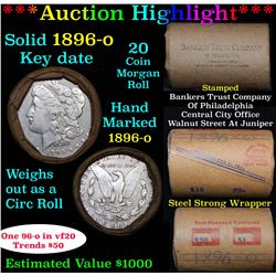 ***Auction Highlight*** Full solid Key date 1896-o Morgan silver dollar roll, 20 coins   (fc)