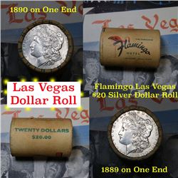 ***Auction Highlight*** Full Morgan/Peace Flamingo Hotel silver $1 roll $20, 1889 & 1890 ends (fc)