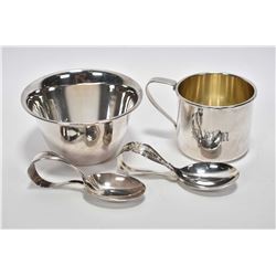 Selection of sterling silver including International sterling baby cup and bowl plus two baby spoons