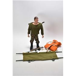 Vintage G.I. Joe action figure patent 1964 in Army clothes with accessories including life jacket, c