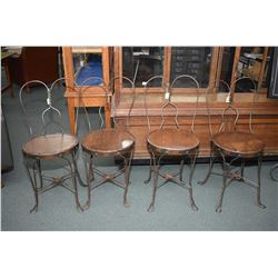 Set of four matching genuine ice-cream parlour chairs with oak seats