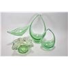 Image 1 : Four pieces of art glass including two graduated pieces, boat shaped dish and a ruffled dish, all be