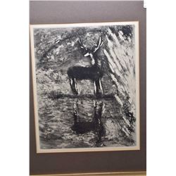 Gilt framed Marc Chagall etched print titled "Le Cerf Se Yoyant dans L'eau"