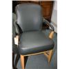 Image 1 : Pair of heavy quality blonde oak framed open arm parlour chairs, re-upholstered in green leather wit