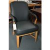 Image 2 : Pair of heavy quality blonde oak framed open arm parlour chairs, re-upholstered in green leather wit