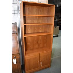 Mid century style wall unit with open adjustable shelves and two doors, 31" wide