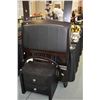 Image 1 : Modern single headboard with upholstered insert plus foot board, rail and two drawer side table with