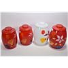 Image 1 : Four vintage handpainted glass canisters wtih lids