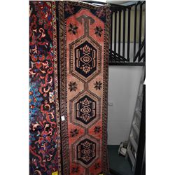 100% wool Iranian Zanjan runner/ area carpet with triple medallion, red background, highlights of ta