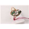 Image 1 : Ladies 10kt yellow gold, emerald and diamond ring set with 0.20ct of round faceted emerald gemstones