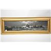 Image 1 : Gilt framed pastel on paper drawing of a stormy seascape, 7" X 28", no signature seen, possible Chan