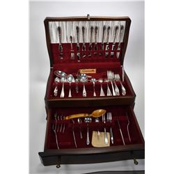 Wooden canteen containing a selection of Community silver plate flatware including settings for ten 