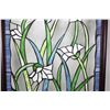 Image 3 : Framed leaded glass panel featuring dragonflies and flowers, 40 1/2" X 20 1/2"