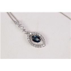 Ladies 14kt white gold, diamond and sapphire gemstone pendant and neck chain. Set with 0.35ct of bri