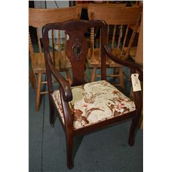 Two mid 20th century open arm parlour chairs, one with upholstered seat and back and one with uphols
