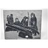 Image 1 : Large etched stone panel of Inuit hunters waxing a sled, signed by artist Andrew S Bogga '88, 12" X 