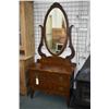Image 1 : Antique Canadiana painted oak two drawer bedroom dresser with oval bevelled mirror