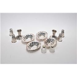 Selection of sterling silver including four nut dishes, International Sterling shakers, small crysta