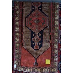 100% wool Iranian Sarab runner/ area carpet with large medallion and floral design, red background a