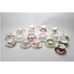 Sixteen teacups and saucers including Royal Albert, Crown Stafford, Grafton, Coalport, Royal Vale, P