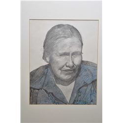 Framed original portrait pencil on paper drawing of a Southwestern native woman, inititalled by arti