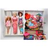 Image 1 : Vintage Barbie doll travel case and three dolls including Skipper doll, plus a large selection of ac