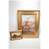 Image 1 : Gilt framed oil on canvas painting of a Dutch windmill, no artist signature seen, 18" X 12" and a sm