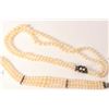 Image 1 : Vintage knotted and graduated double strand 13" choker of genuine pearls with maracasite and pearl c