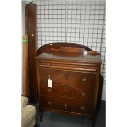 Depression era four drawer walnut highboy and matching double sized head board, foot board with rail