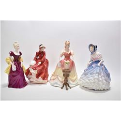 Four Royal Doulton figurines including  Sarah  HN3380,  Louise  HN3207,  Loretta  HN233(?) and  Alic