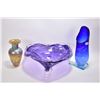 Image 1 : Three pieces of art glass including signed Robert Held vase, Flux handmade in Canmore purple glass c