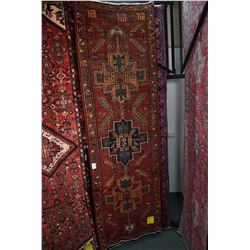 100% wool Iranian Azarbaijan runner/ area carpet with triple medallion, red background and highlight