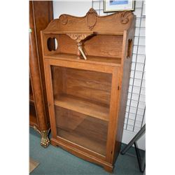Antique Canadiana oak single door book/display cabinet, 63" in height