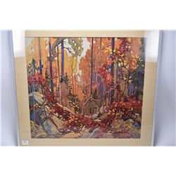 Two framed "Group of Seven" prints including "Autumn's Garland" by Tom Thomson and "Algoma Waterfall