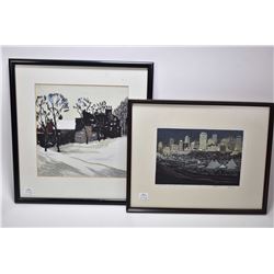 Framed original watercolour and gouache painting of a urban street scene, no artist signature seen, 