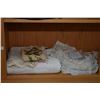 Image 1 : Shelf lot of vintage table linens including table linens, embroidered pieces, napkins etc.