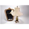 Image 1 : Gilt framed vintage wall mirror and a urn style brass and marble table lamp