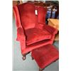 Image 2 : Pair of vintage wingback chair with ball and claw feet, red velveteen upholstery and non-matching fo