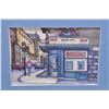 Image 1 : Framed original painting on silk of a Montreal street scene, signed by artist Renee Bovet 5" X 7"