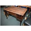Image 1 : Antique quarter cut oak, single drawer writing desk on tall supports and book storage on each end