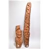 Image 1 : Two original wood carvings including a native gentleman 14" in length and a totem style carving 28" 