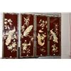 Image 1 : Four peacock motif Oriental lacquered panels with applied shell decoration and hand painting, each 3
